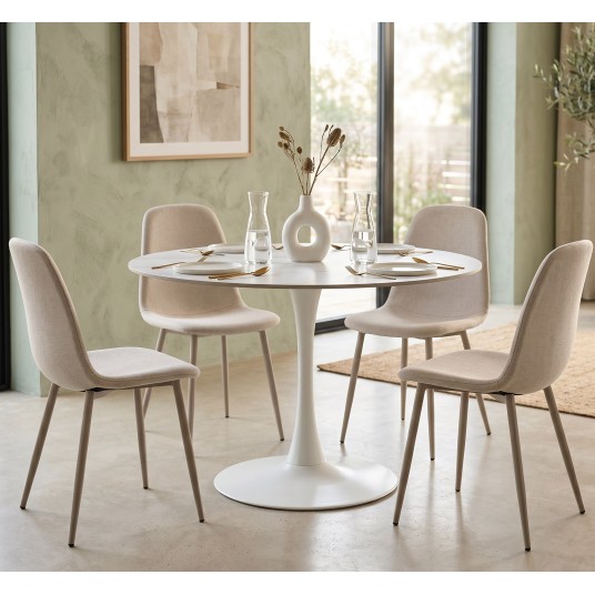 mesa de comedor redonda 100 cm efecto mármol blanco