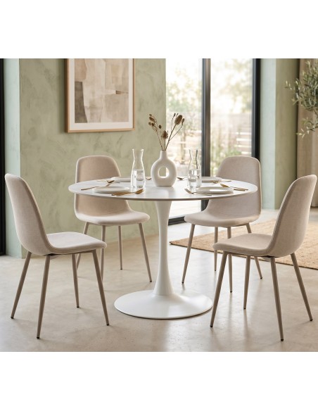mesa de comedor redonda 100 cm efecto mármol blanco