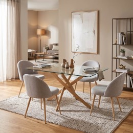 Silla de comedor Gisele tapizada en tela gris