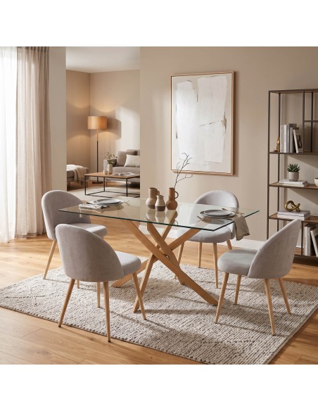 Silla de comedor Gisele tapizada en tela gris