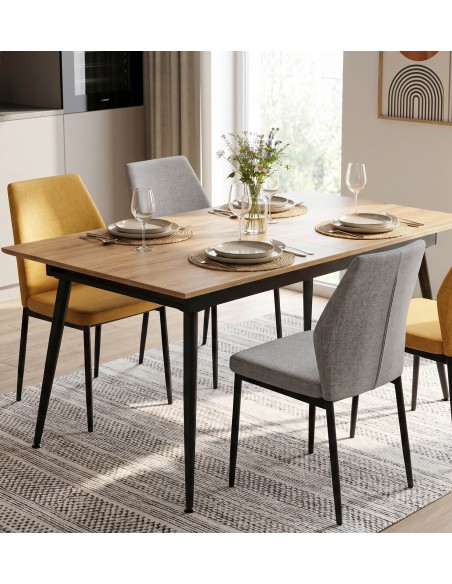 Mesa de comedor extensible 140-180 cm con tapa de melamina y patas negras