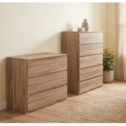Cómoda de tres cajones con acabado efecto madera natural y diseño moderno