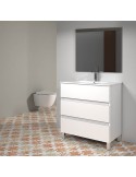 mueble de baño Madrid blanco brillo con lavabo y espejo 80 cm.