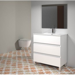 mueble de baño Madrid blanco brillo con lavabo y espejo 80 cm.