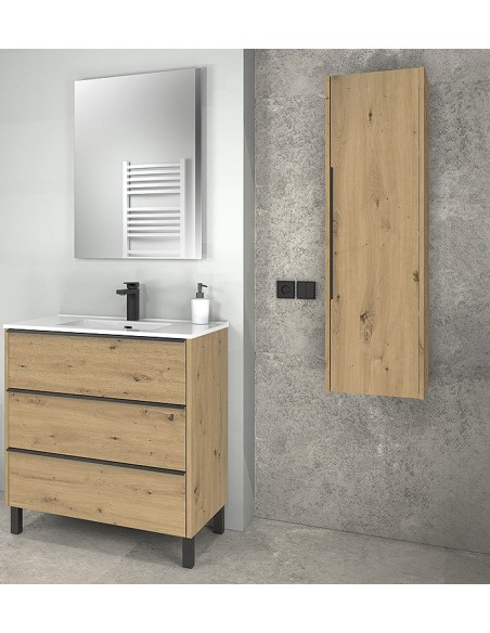 mueble de baño Dream Roble Amazona 100 cm con lavabo y espejo.