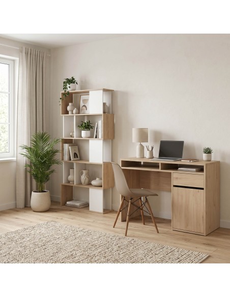 Escritorio Freia Roble Jackson Hickory con puerta y cajón