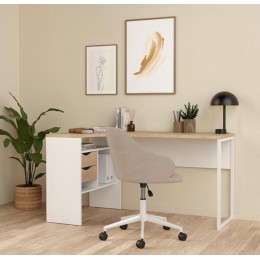 Escritorio Esquinero Freia Roble Jackson Hickory y blanco