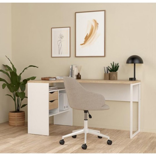 Escritorio Esquinero Freia Roble Jackson Hickory y blanco