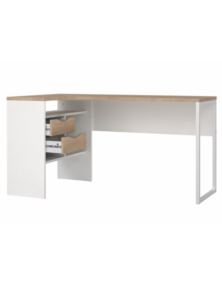 Escritorio Esquinero Freia Roble Jackson Hickory y Blanco