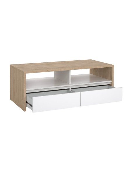 Mesa de Centro Nael Blanco y Roble Jackson Hickory con 2 Puertas