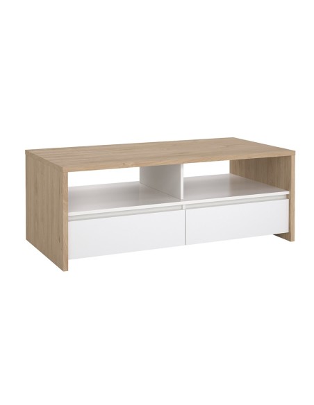 Mesa de Centro Nael Blanco y Roble Jackson Hickory con 2 Puertas