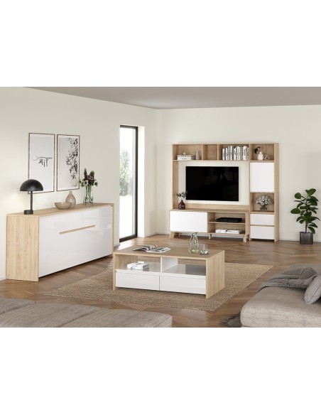 Mesa de Centro Nael Blanco y Roble Jackson Hickory con 2 Puertas