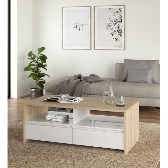 Mesa de Centro Nael Blanco y Roble Jackson Hickory estilo nórdico.