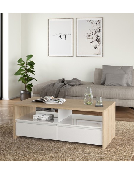 Mesa de Centro Nael Blanco y Roble Jackson Hickory estilo nórdico.