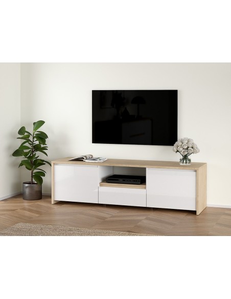 Mueble TV Nael Blanco y Roble Jackson Hickory para Televisores