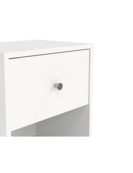 Mesita de Noche Mai Blanca con Cajón y Estante