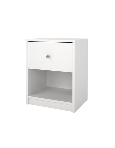Mesita de Noche Mai Blanca con Cajón y Estante