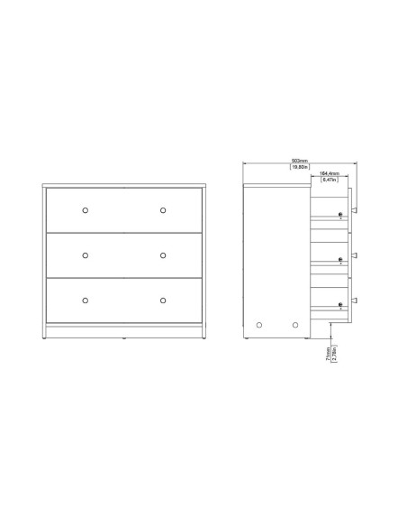 Cómoda Mai Roble Jackson Hickory de 3 Cajones