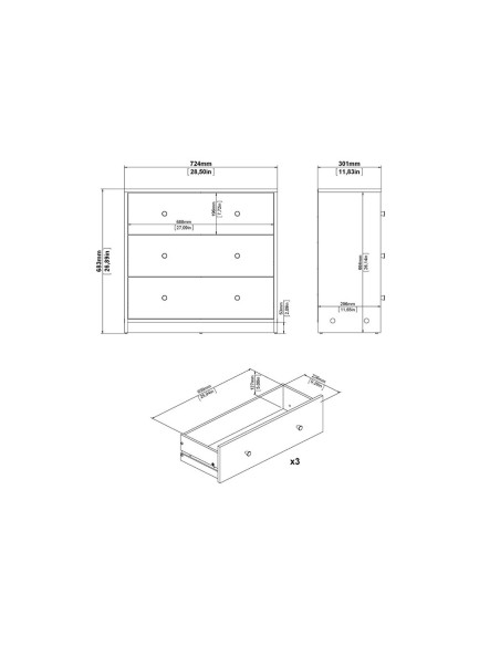 Cómoda Mai Roble Jackson Hickory de 3 Cajones