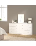 Cómoda Mai blanca de 6 cajones de estilo nórdico para dormitorio.