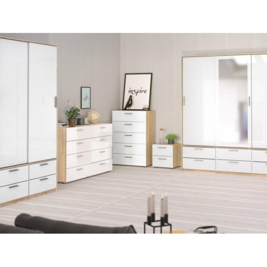 Cómoda Bru de 8 Cajones Roble y Blanco