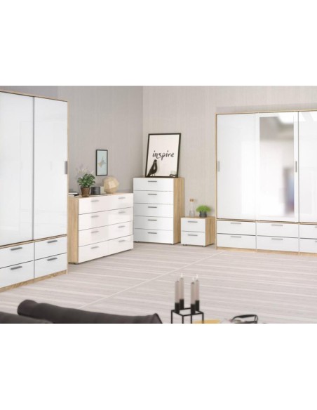 Cómoda Bru de 8 Cajones Roble y Blanco