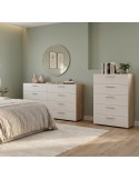 Cómoda Bru de 8 cajones en roble y blanco brillante para dormitorio.