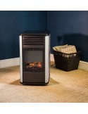 Estufa de gas Manhattan de 3,4 kW en blanco y negro con efecto leña.