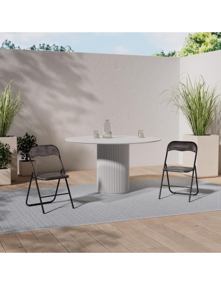 Silla Plegable de Terciopelo Gris con Estructura de Acero
