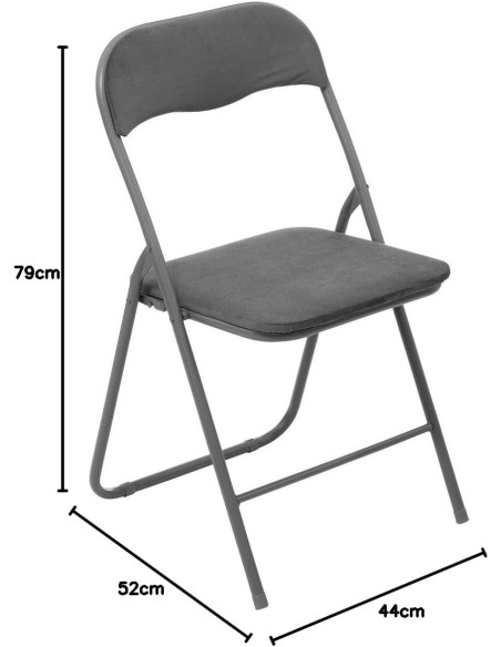 Silla Plegable de Terciopelo Gris con Estructura de Acero