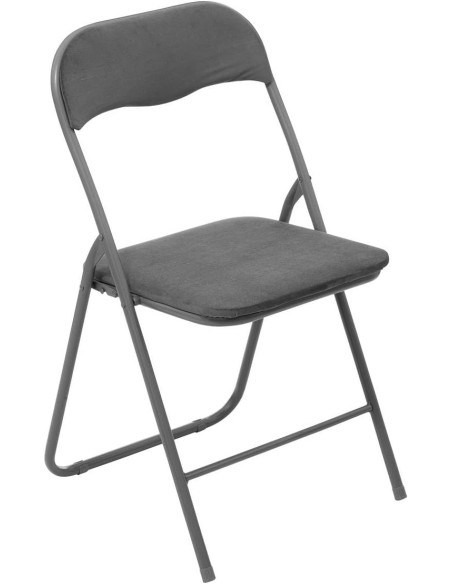 Silla Plegable de Terciopelo Gris con Estructura de Acero