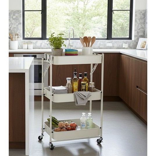 Carrito auxiliar de cocina plegable beige: práctico y funcional