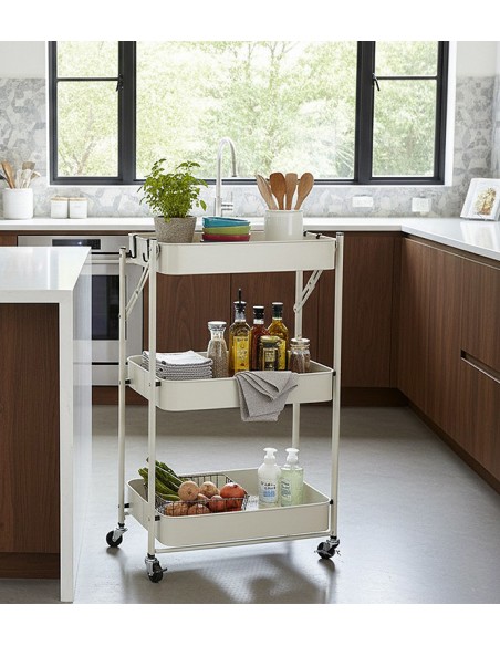 Carrito auxiliar de cocina plegable beige: práctico y funcional
