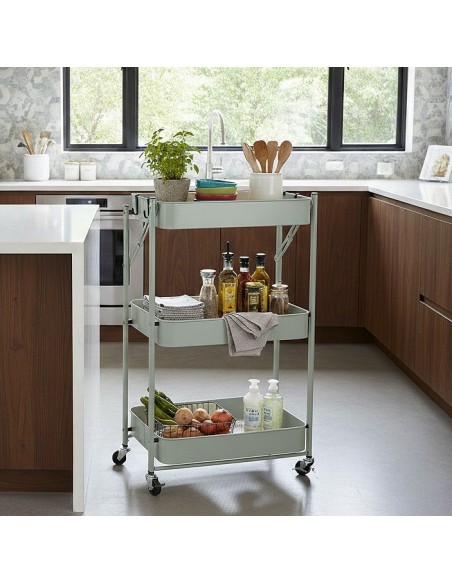 Carrito auxiliar de cocina plegable verde: funcional y decorativo
