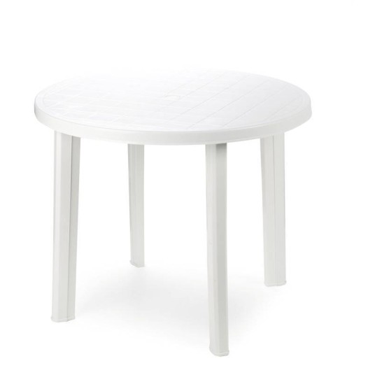 Mesa de jardín Tondo redonda blanca con sillas en terraza exterior”