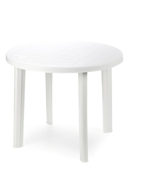 Mesa de jardín Tondo redonda blanca con sillas en terraza exterior”