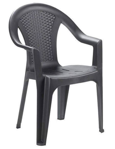 Pack 4 Sillas Ischia de Resina Antracita – Efecto Ratán para Jardín o Terraza