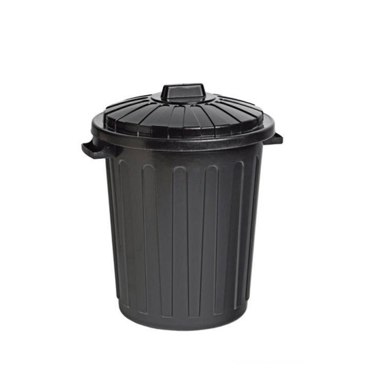 Cubo de comunidad negro 80 litros con tapa hecho de material reciclado