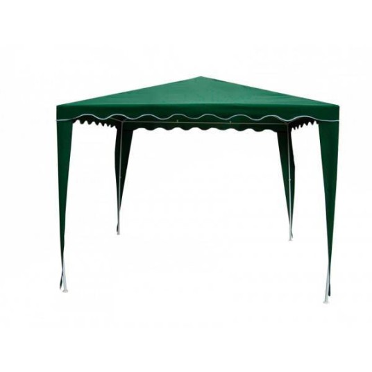 Gazebo verde 3x3 m en jardín con toldo decorativo