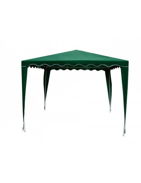 Gazebo verde 3x3 m en jardín con toldo decorativo