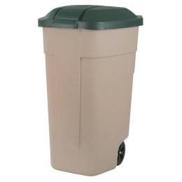 Cubo de residuos exterior con ruedas 100 litros color taupe y verde