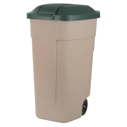Cubo de residuos exterior con ruedas 100 litros color taupe y verde