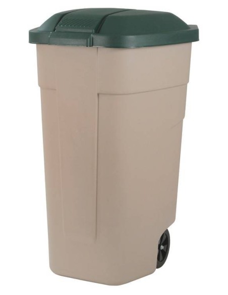 Cubo de residuos exterior con ruedas 100 litros color taupe y verde