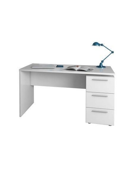 Mesa de despacho blanca Stylus con cajonera reversible de 3 cajones