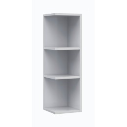 Camerino rinconero blanco brillo con estantes interiores.