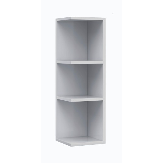 Camerino rinconero blanco brillo con estantes interiores.