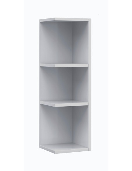 Camerino rinconero blanco brillo con estantes interiores.