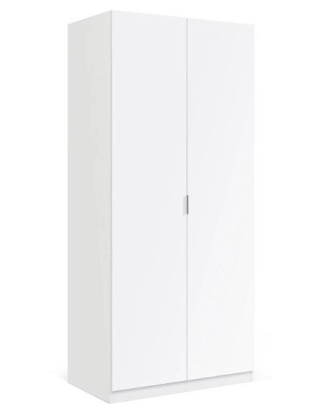 Armario 2 puertas blanco low cost con estante superior y perchero.
