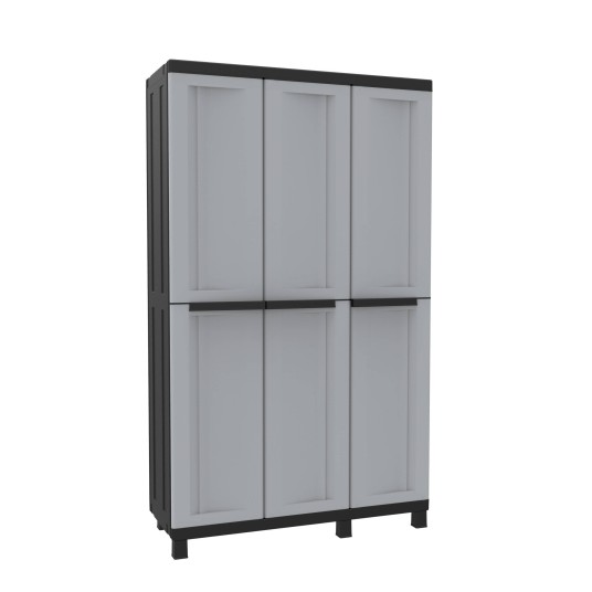 Armario Twist de 3 puertas en resina gris y negro, resistente para terrazas y garajes