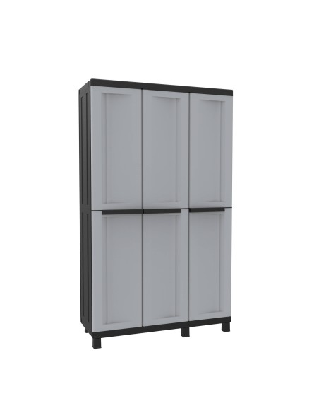 Armario Twist de 3 puertas en resina gris y negro, resistente para terrazas y garajes